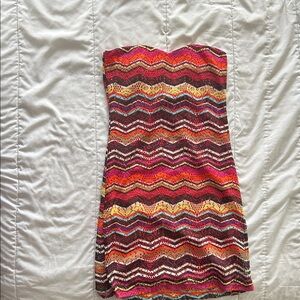 Strapless Multicolor Chevron Knit Dress